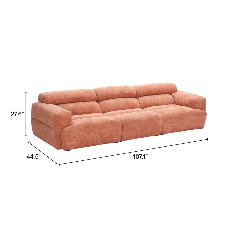 108" Orange Manufactured Wood Sofa