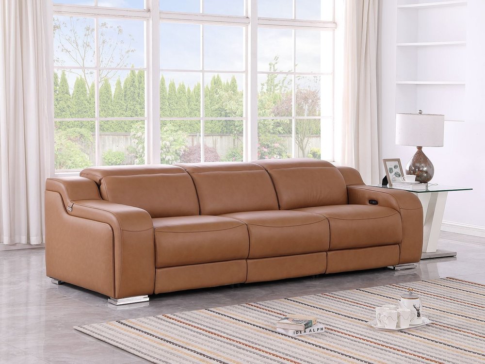 103" Dark Gray Italian Leather Reclining USB Sofa