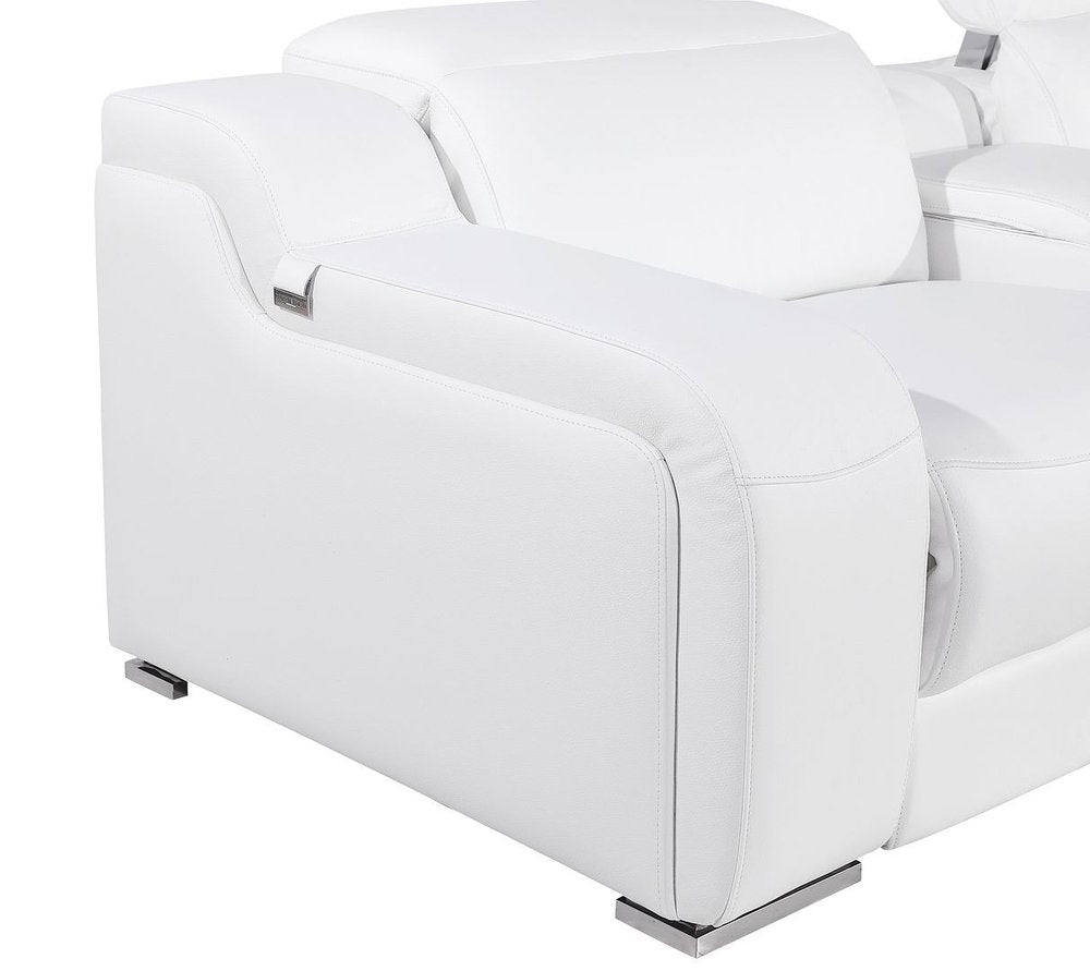 76" White and Silver Italian Leather Power Reclining Loveseat