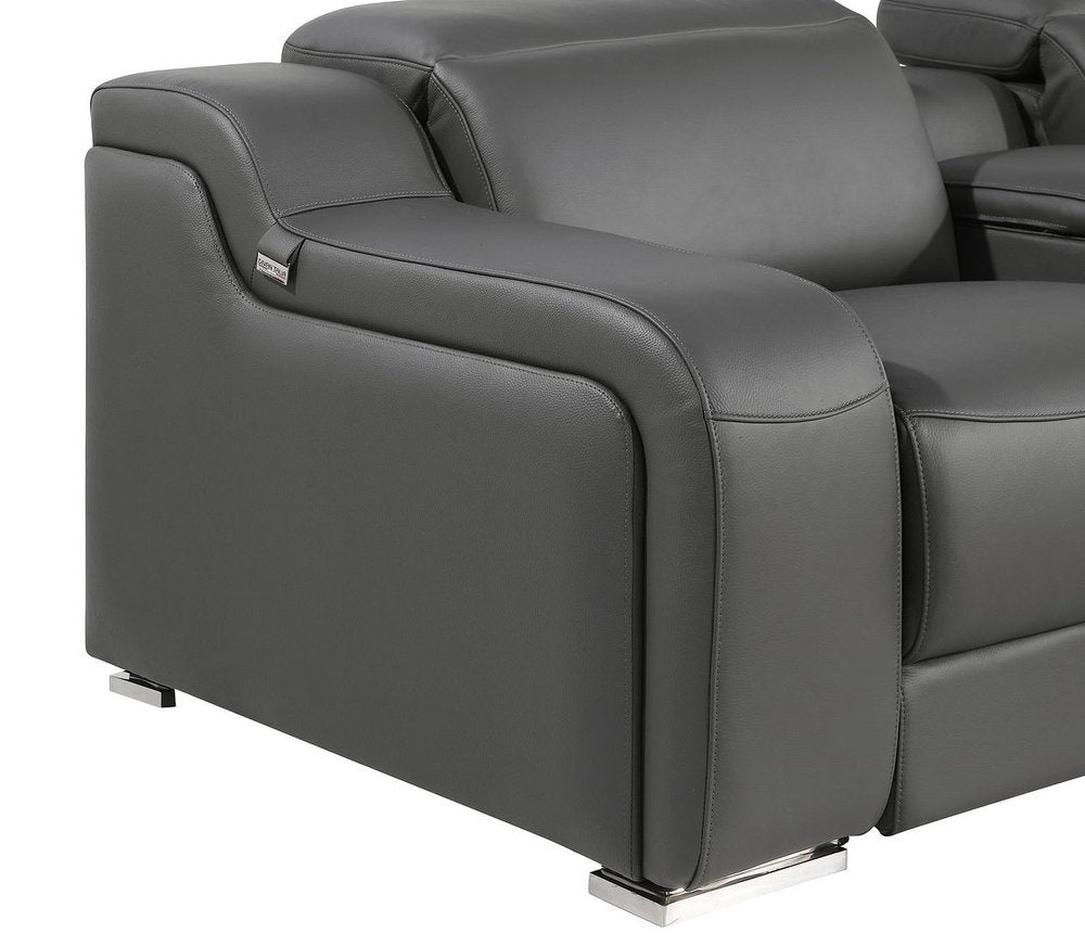 76" Dark Gray and Silver Italian Leather Power Reclining Loveseat