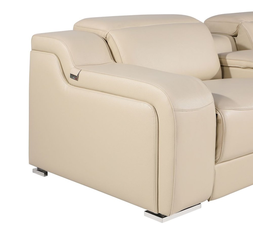 76" Beige and Silver Italian Leather Power Reclining Loveseat
