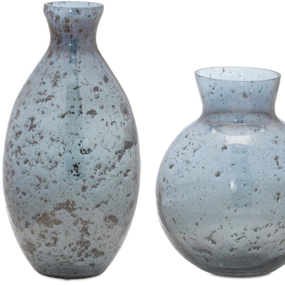 Set of Three Blue And Gray Seeded Glass Table Vases