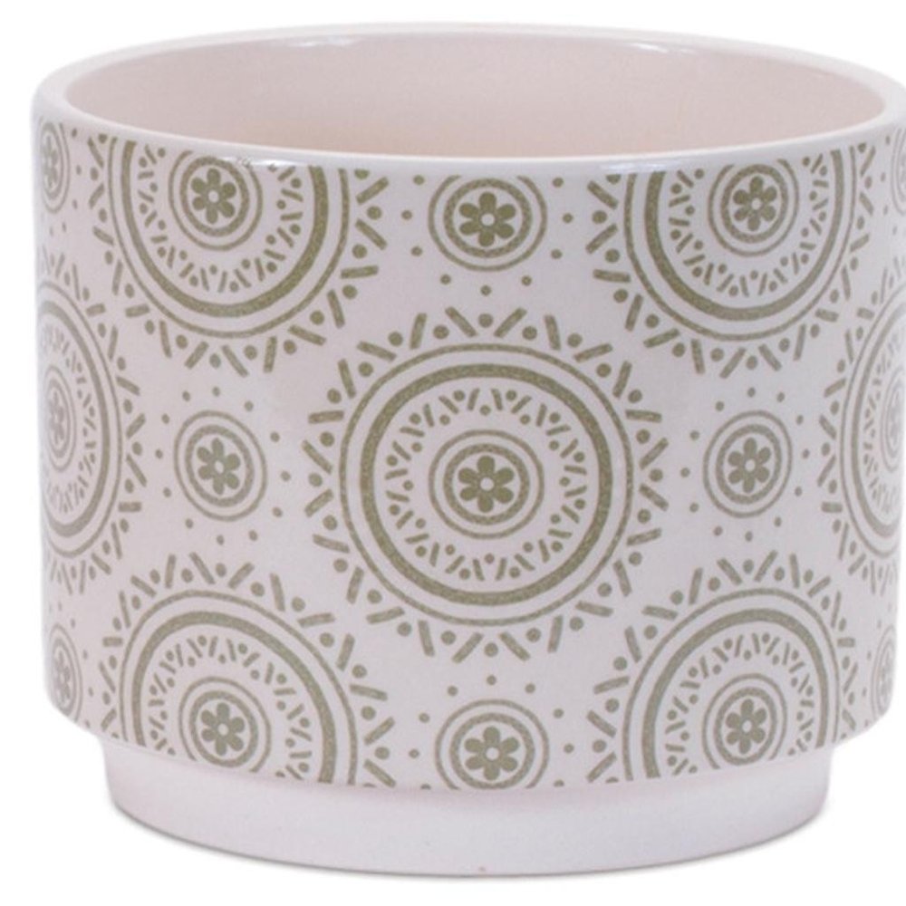Set of Three Green Pink And White Ceramic 1 Ounce Leaf Round Pot Planters