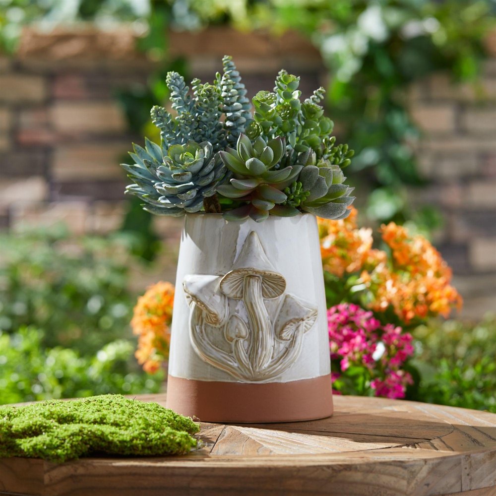 Set of Two Brown And Gray Porcelain 1 Ounce Two Toned Round Pot Planters