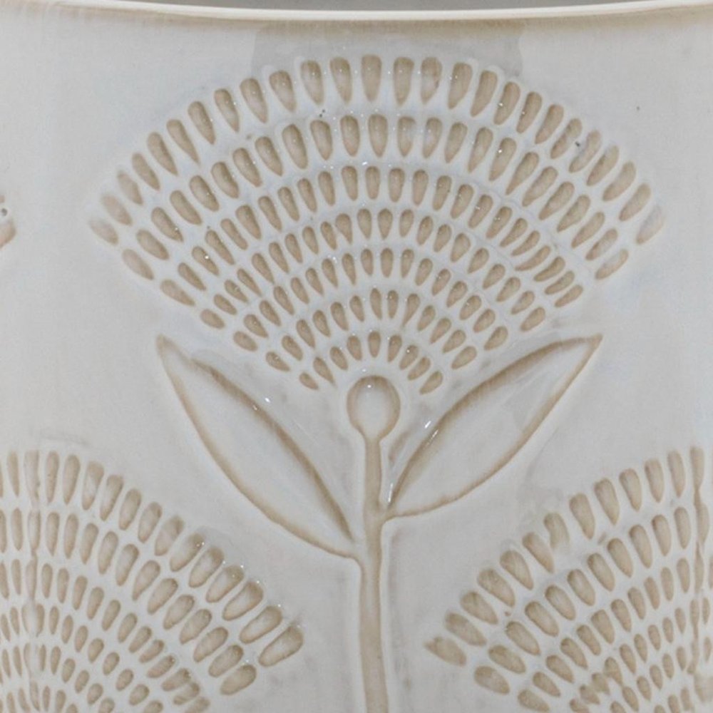 Set of Two White And Beige Porcelain 1 Ounce Leaf Round Pot Planters
