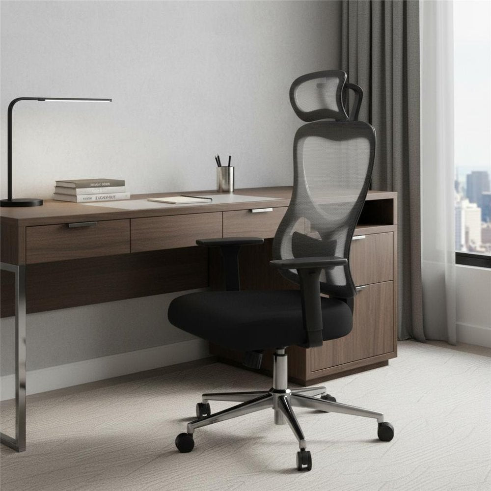Black and Silver Adjustable Height Swivel Rolling Office Chair