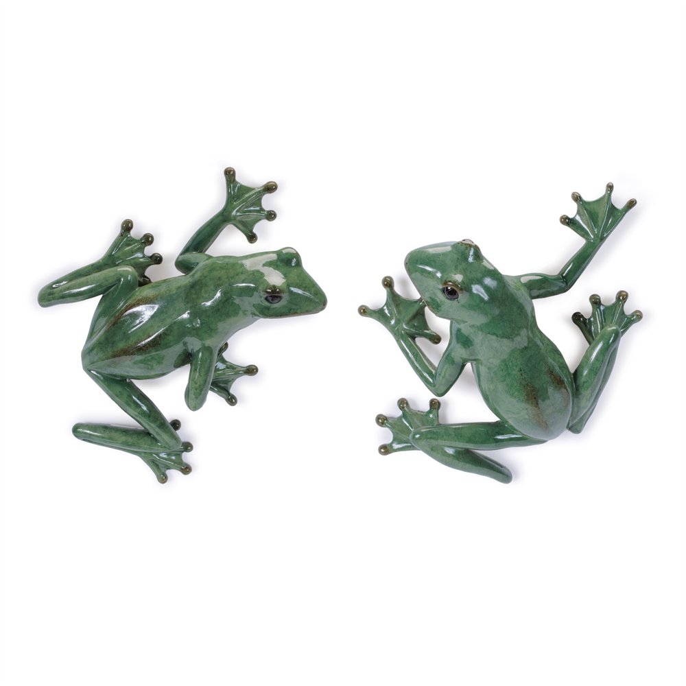 Set of Two Stone Garden Green Frog Resin Hanging Dimensional Sculptures