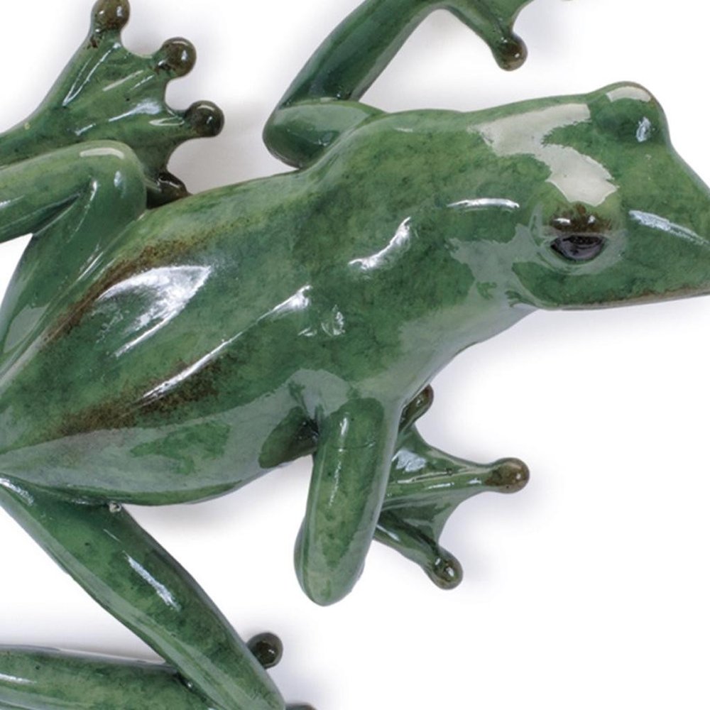 Set of Two Stone Garden Green Frog Resin Hanging Dimensional Sculptures