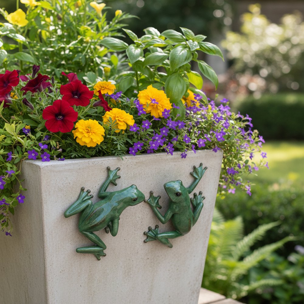Set of Two Stone Garden Green Frog Resin Hanging Dimensional Sculptures
