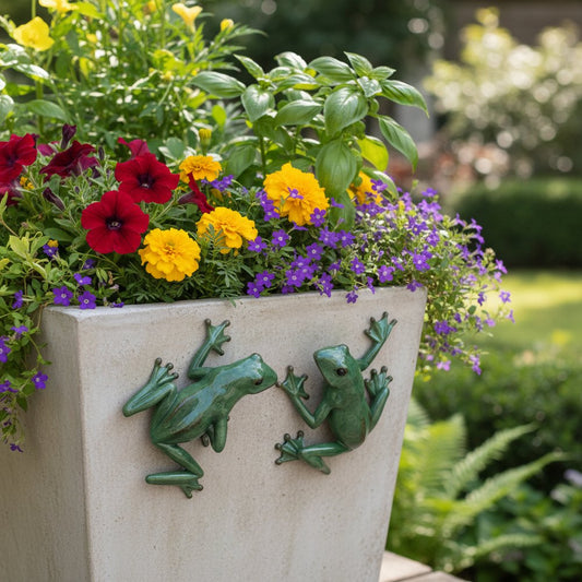 Set of Two Stone Garden Green Frog Resin Hanging Dimensional Sculptures