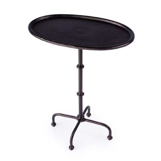 20" Black Aluminum Oval Outdoor Pedestal Side Table