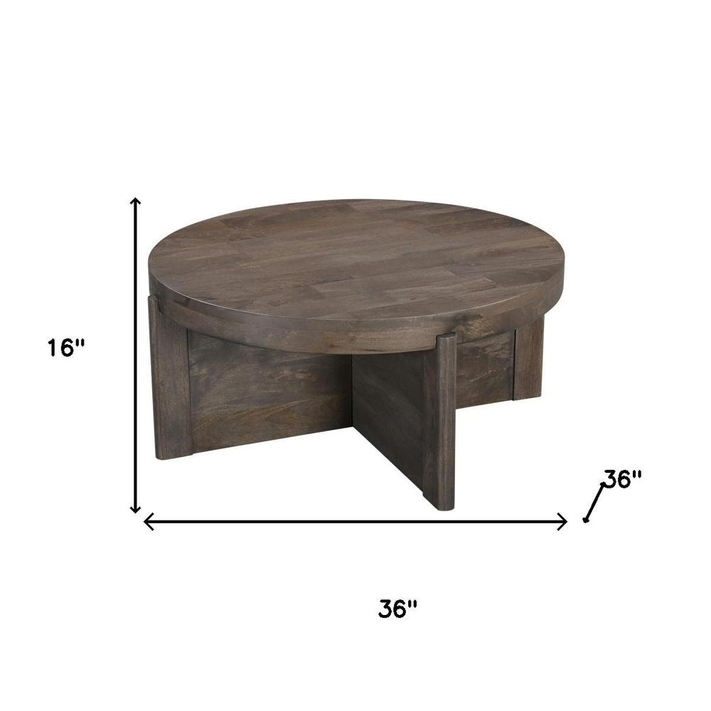 Set of Two Dark Brown Solid Wood Round Pedestal Furniture Set