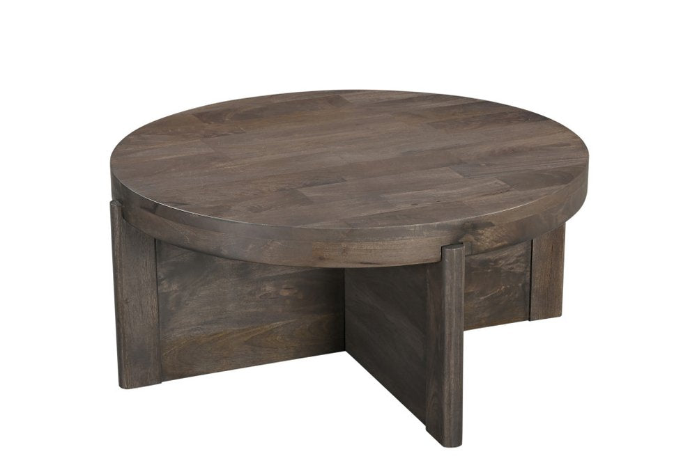 Set of Two Dark Brown Solid Wood Round Pedestal Furniture Set