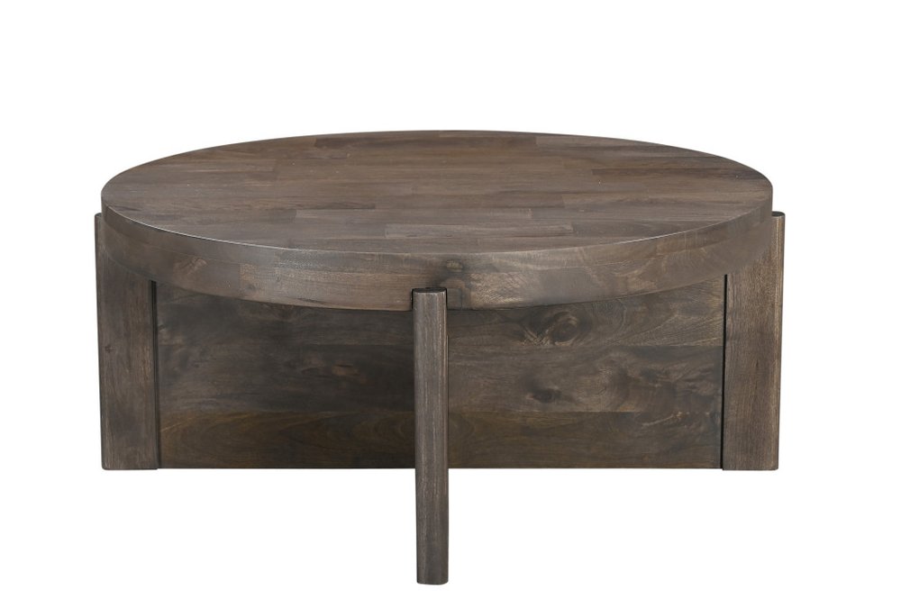 Set of Two Dark Brown Solid Wood Round Pedestal Furniture Set