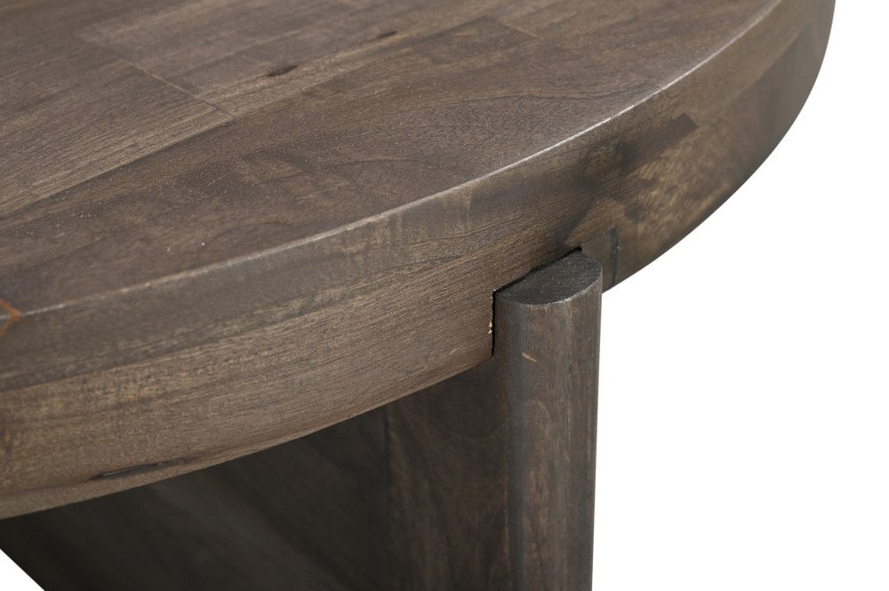 Set of Two Dark Brown Solid Wood Round Pedestal Furniture Set