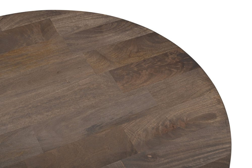 Set of Two Dark Brown Solid Wood Round Pedestal Furniture Set