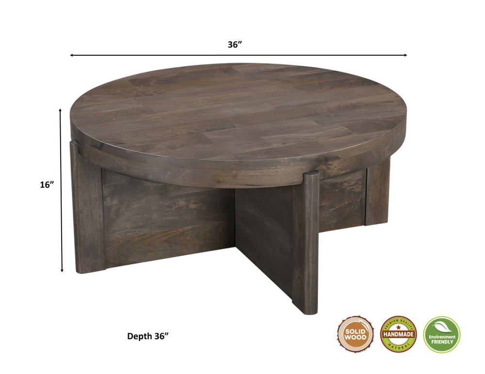 Set of Two Dark Brown Solid Wood Round Pedestal Furniture Set
