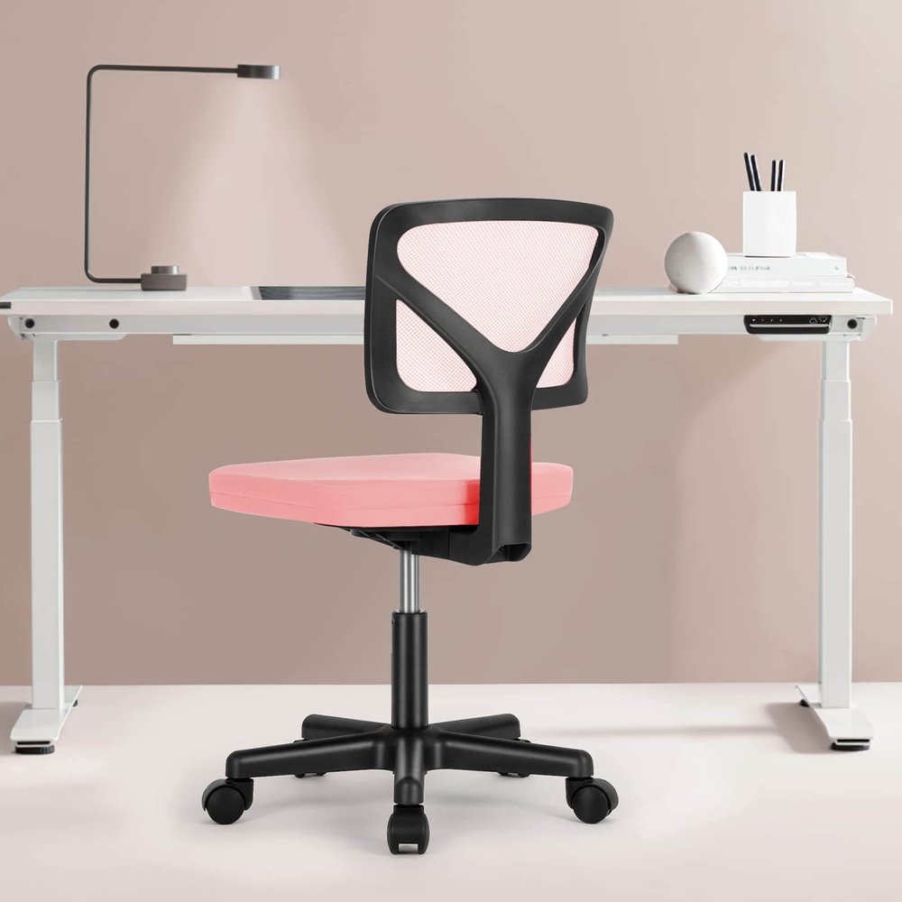 Black and Pink Adjustable Height Swivel Rolling Office Chair