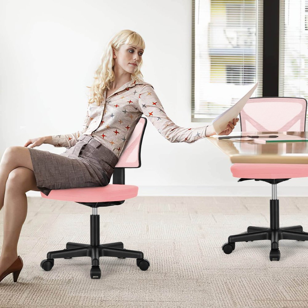 Black and Pink Adjustable Height Swivel Rolling Office Chair
