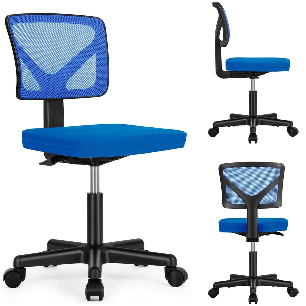 Black and Blue Adjustable Height Swivel Rolling Office Chair