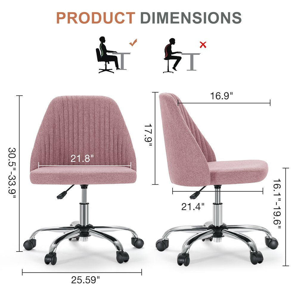 Pink and Silver Adjustable Height Swivel Rolling Office Chair