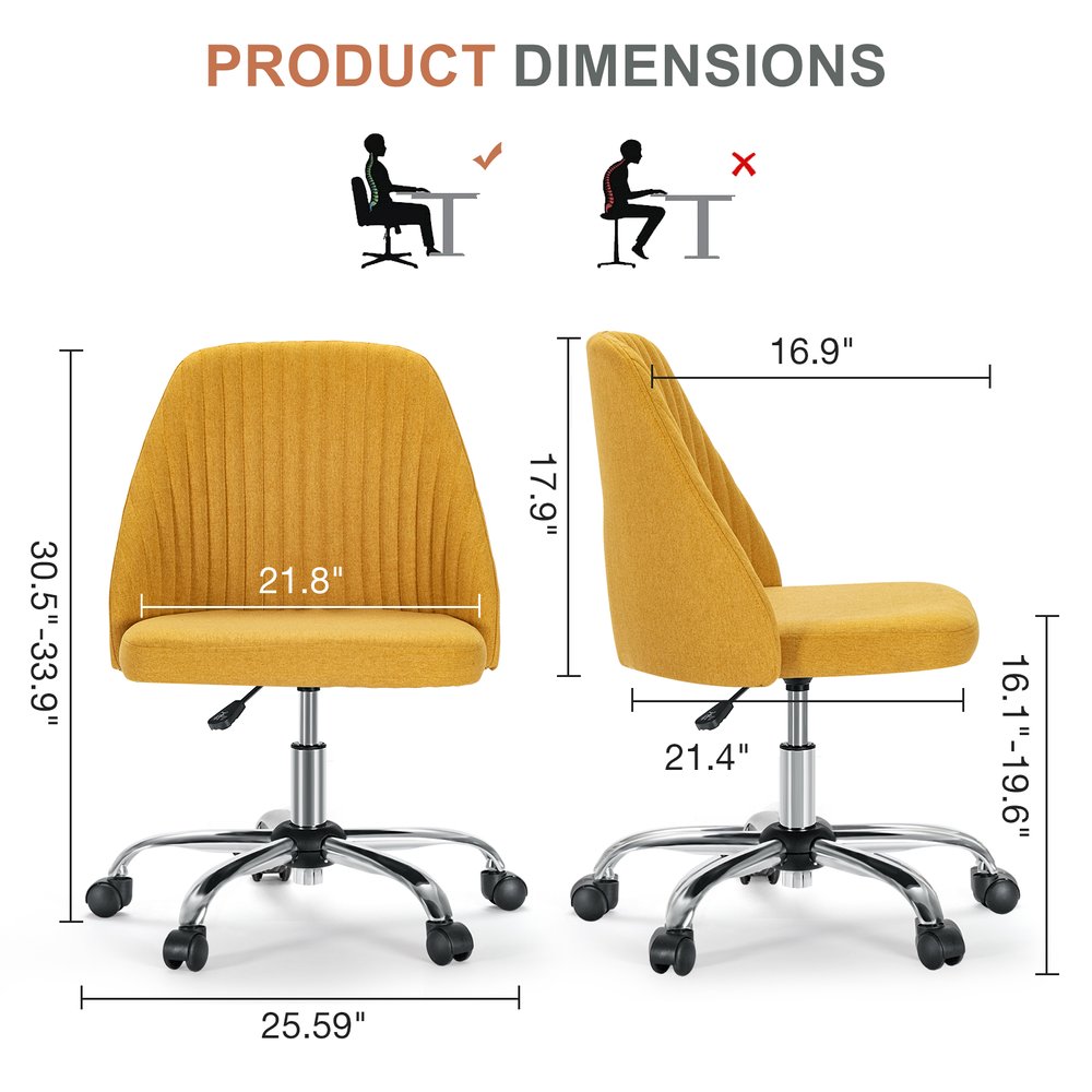 Yellow and Silver Adjustable Height Swivel Rolling Office Chair