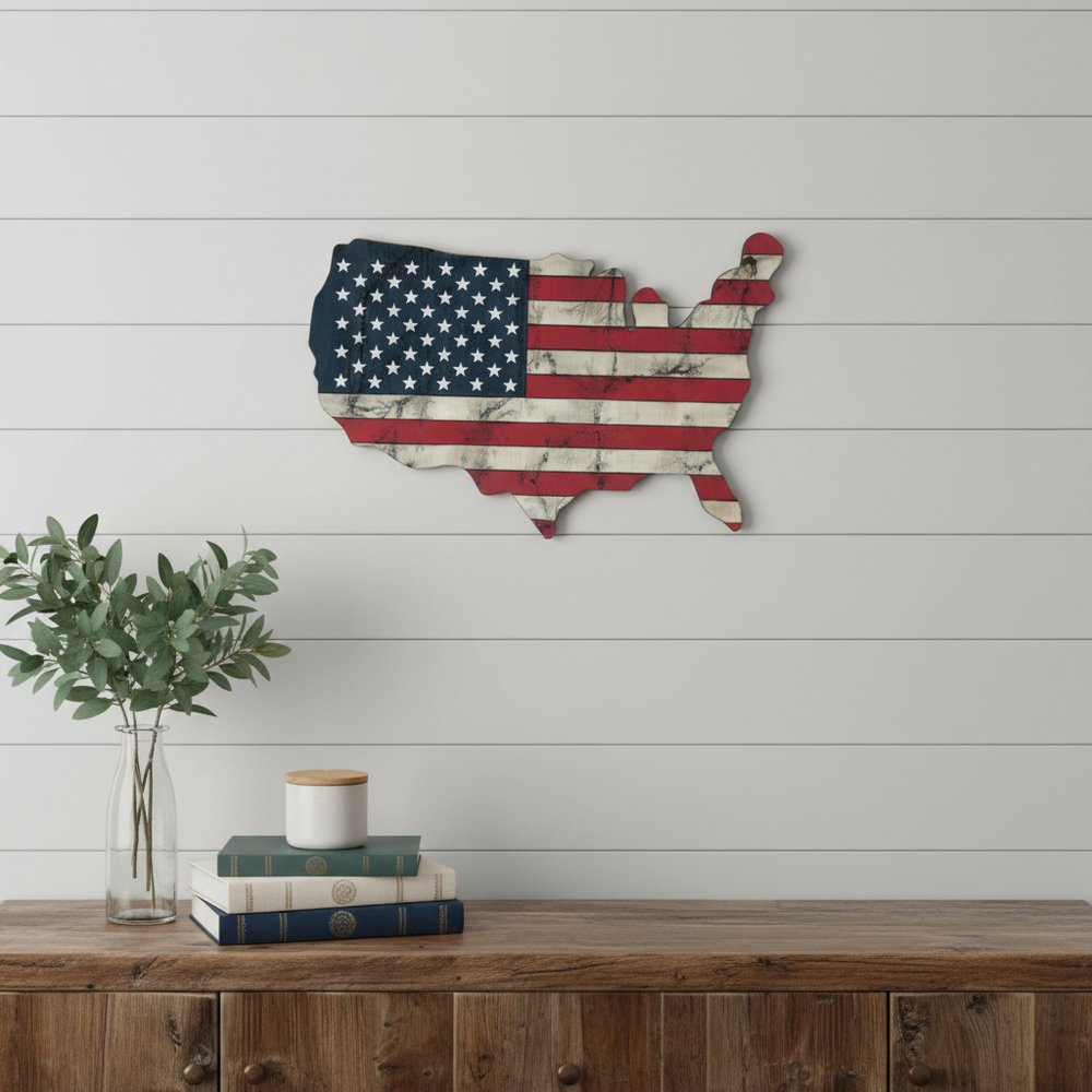 USA Americana 27" X 19" Blue Red And White Wood Hanging Wall Decor