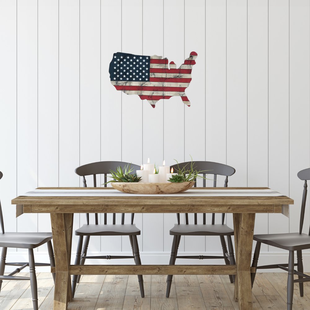 USA Americana 27" X 19" Blue Red And White Wood Hanging Wall Decor