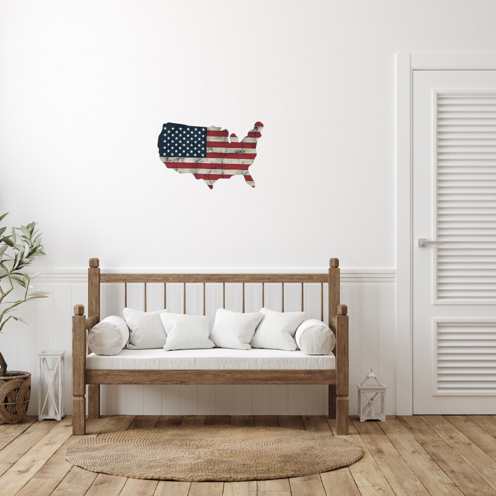 USA Americana 27" X 19" Blue Red And White Wood Hanging Wall Decor