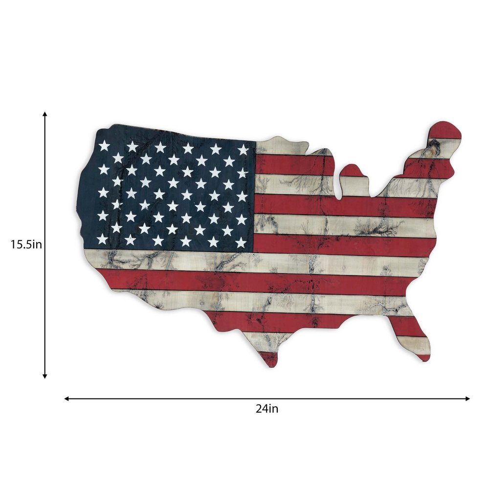 USA Americana 27" X 19" Blue Red And White Wood Hanging Wall Decor