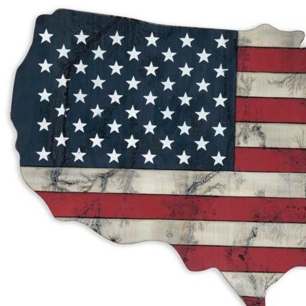 USA Americana 27" X 19" Blue Red And White Wood Hanging Wall Decor