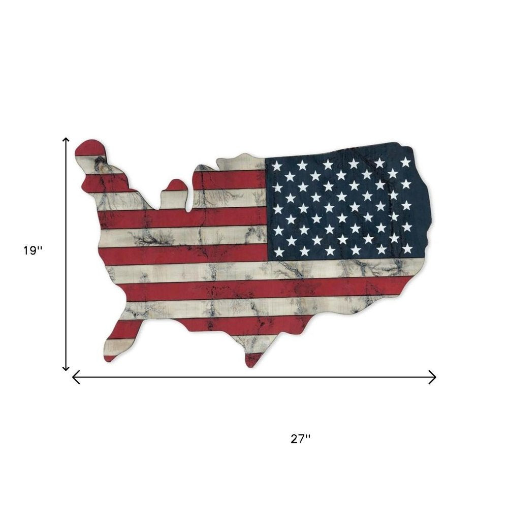 USA Americana 27" X 19" Blue Red And White Wood Hanging Wall Decor