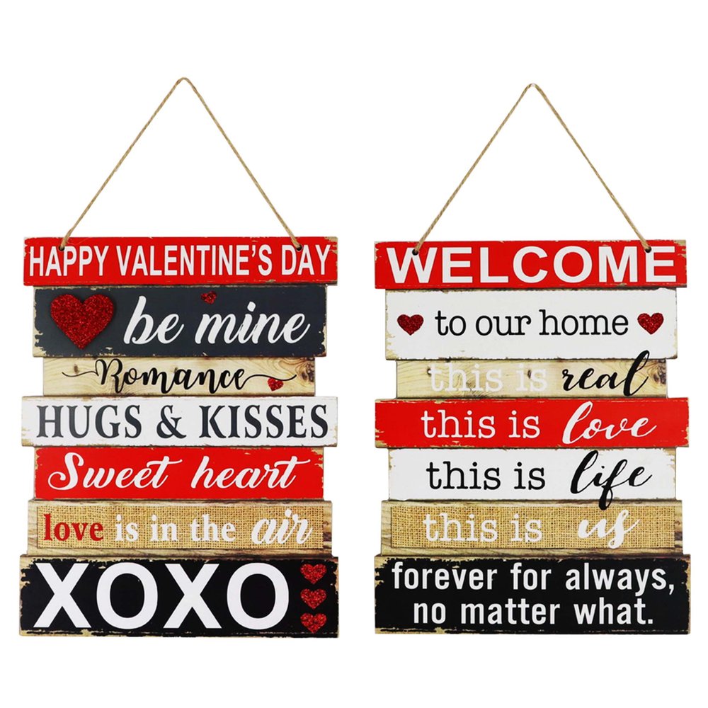 Set of Two Red White And Black Valentine's Day Wood Wall Decor