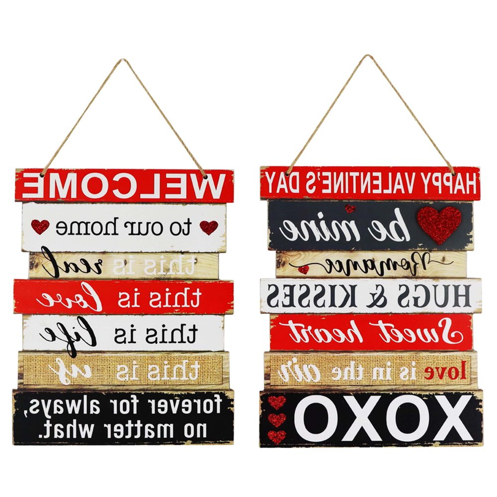 Set of Two Red White And Black Valentine's Day Wood Wall Decor