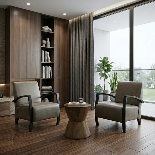 Set of Three Brown Solid Wood Round Solid Furniture Set