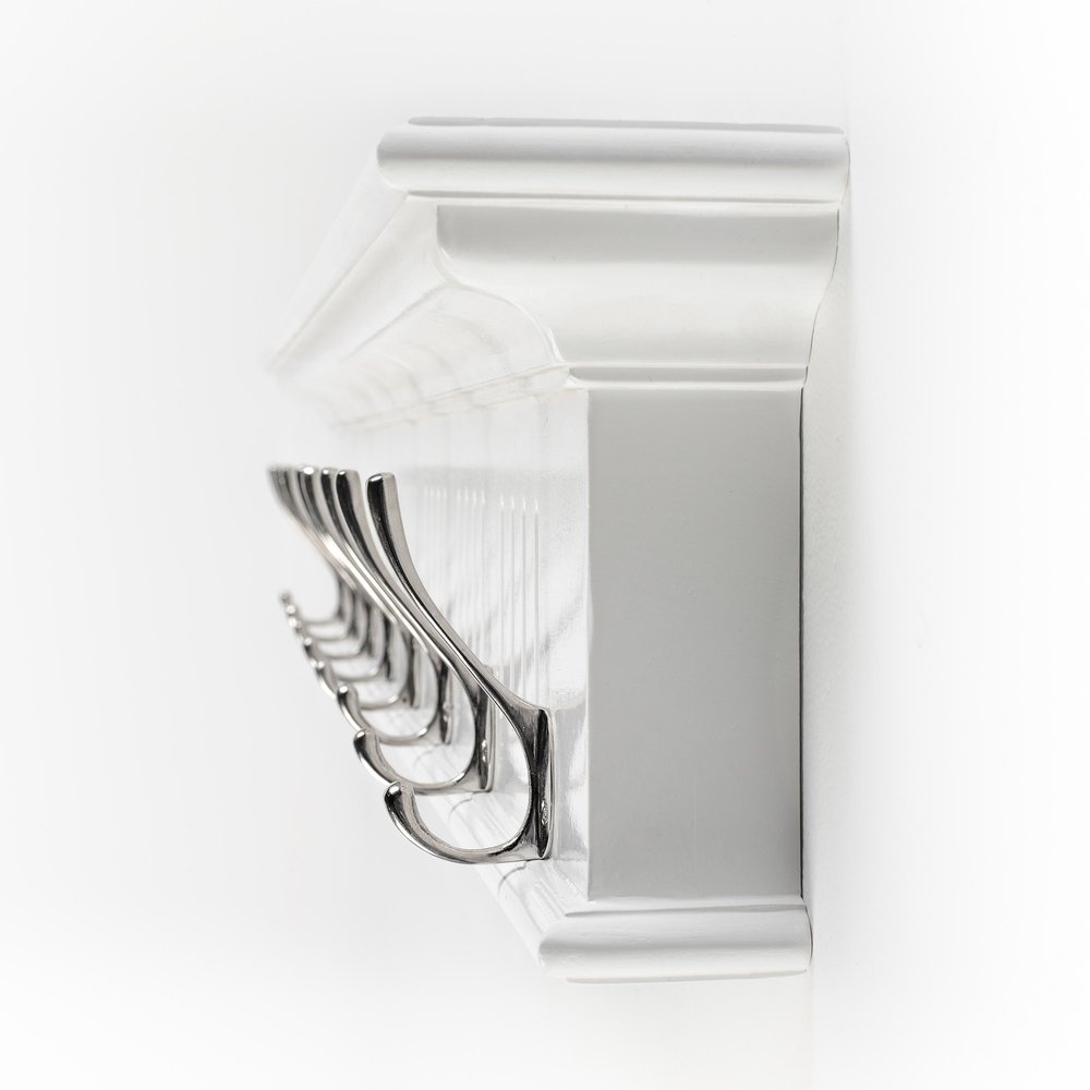 51" White Solid Wood Eight Hook Wall Mount Coat Rack