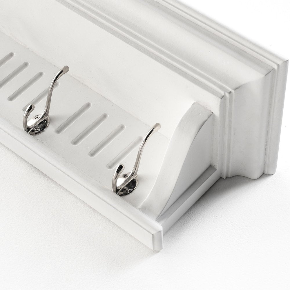 51" White Solid Wood Eight Hook Wall Mount Coat Rack