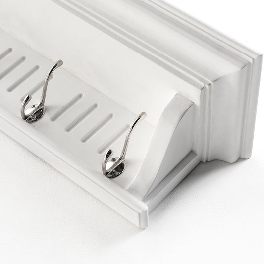 51" White Solid Wood Eight Hook Wall Mount Coat Rack