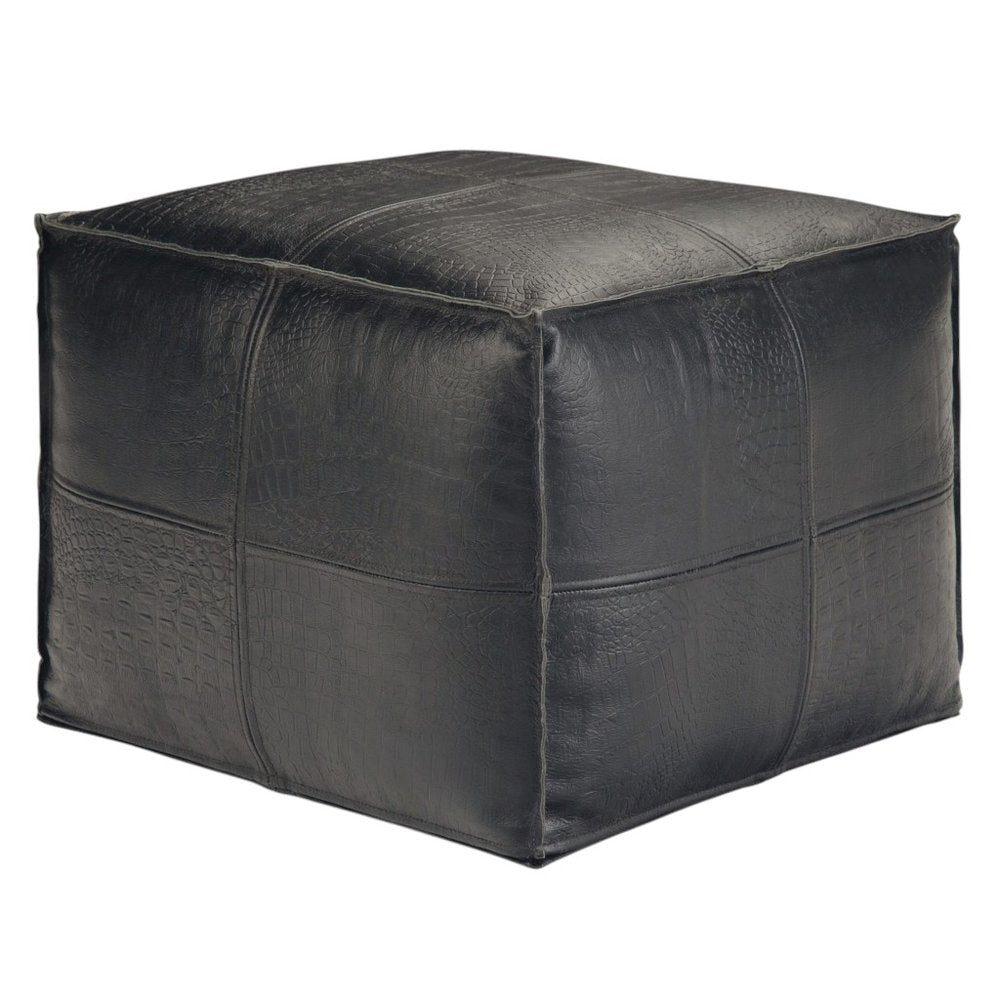 18" Black Leather Pouf Ottoman