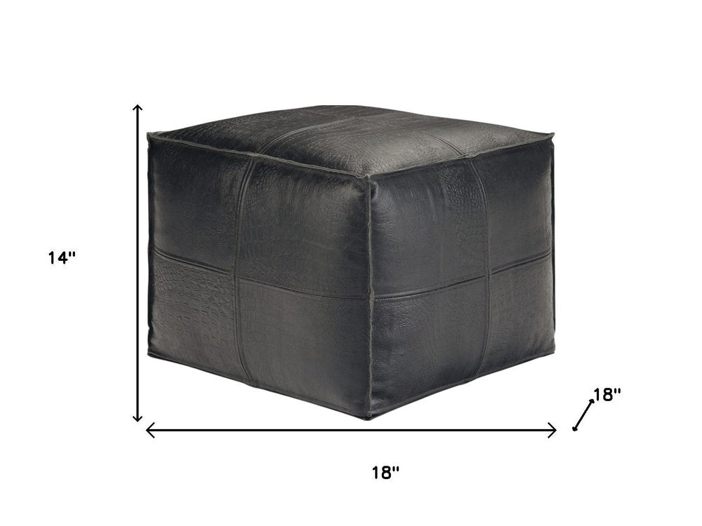 18" Black Leather Pouf Ottoman