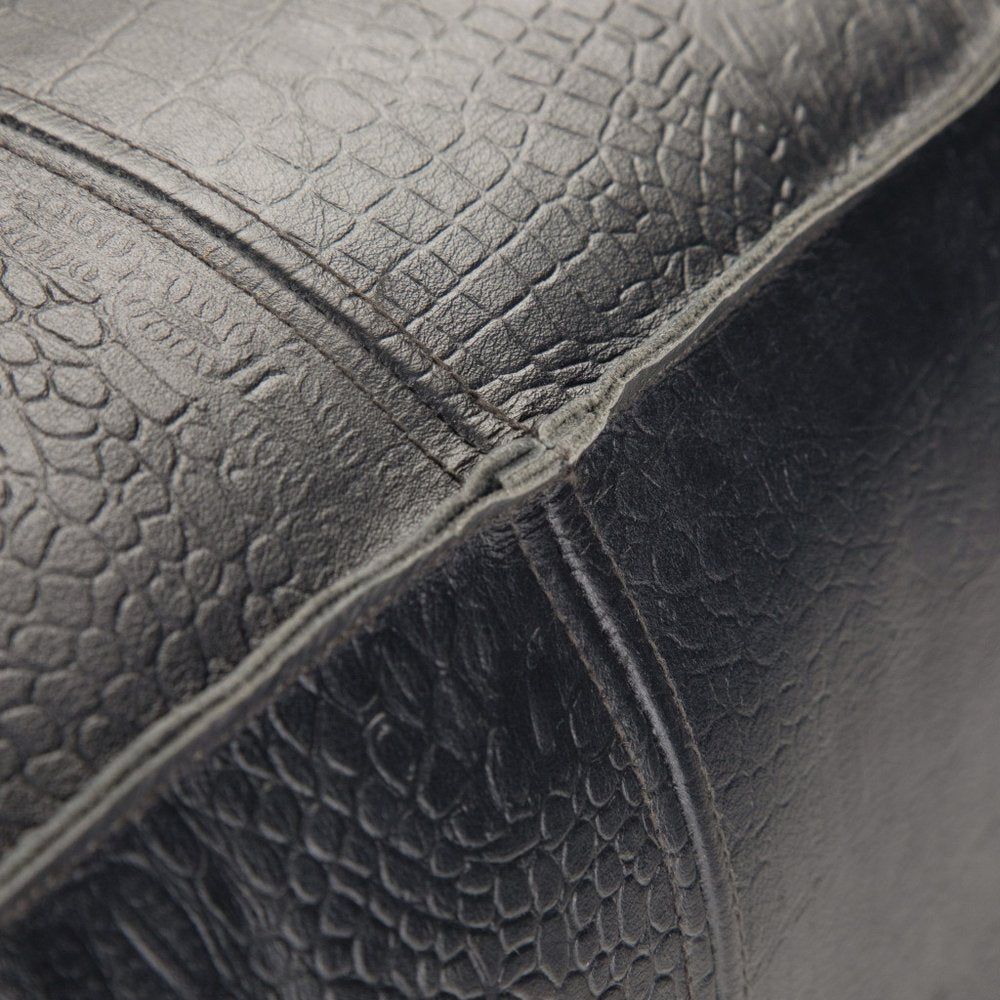 18" Black Leather Pouf Ottoman