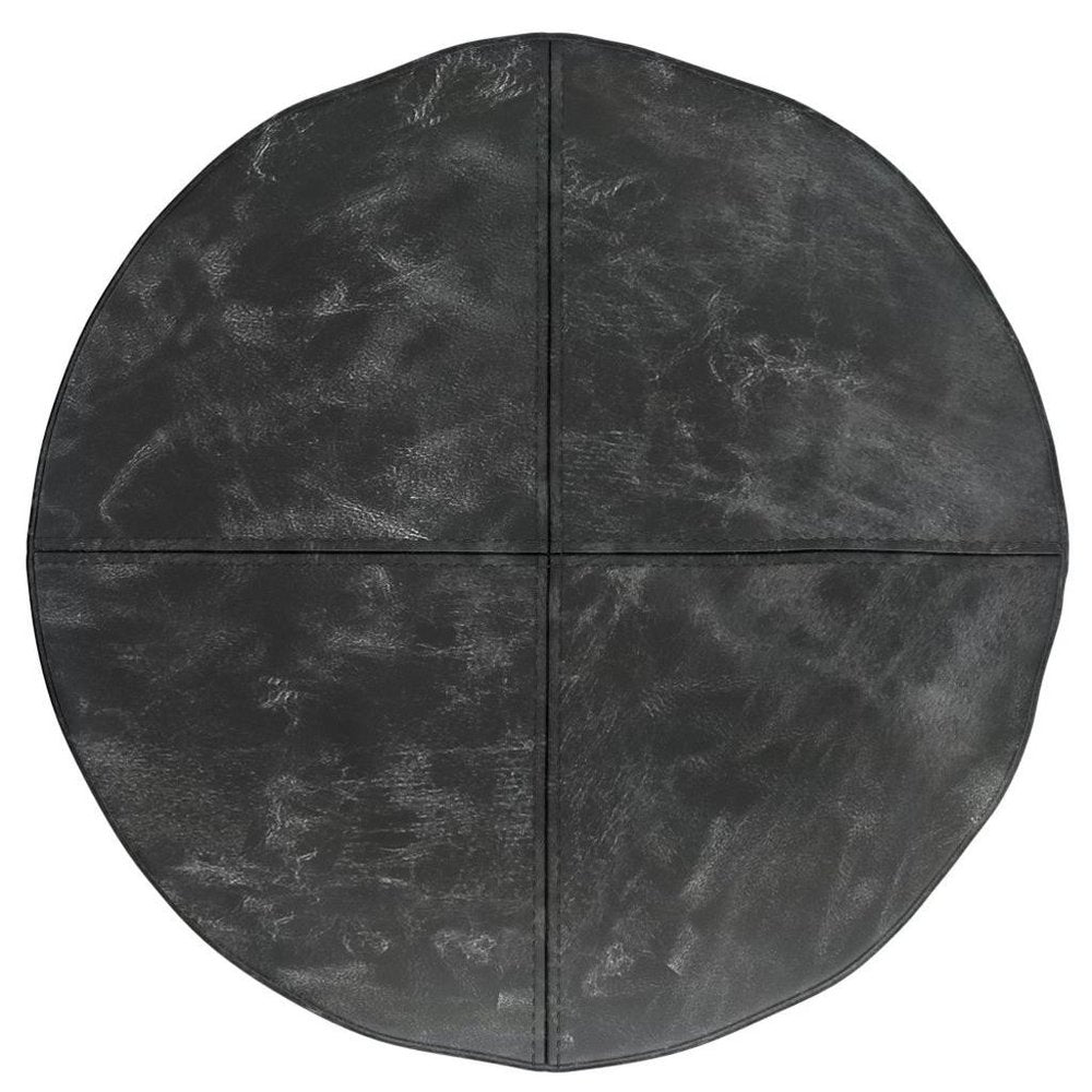 18" Black Leather Round Pouf Ottoman