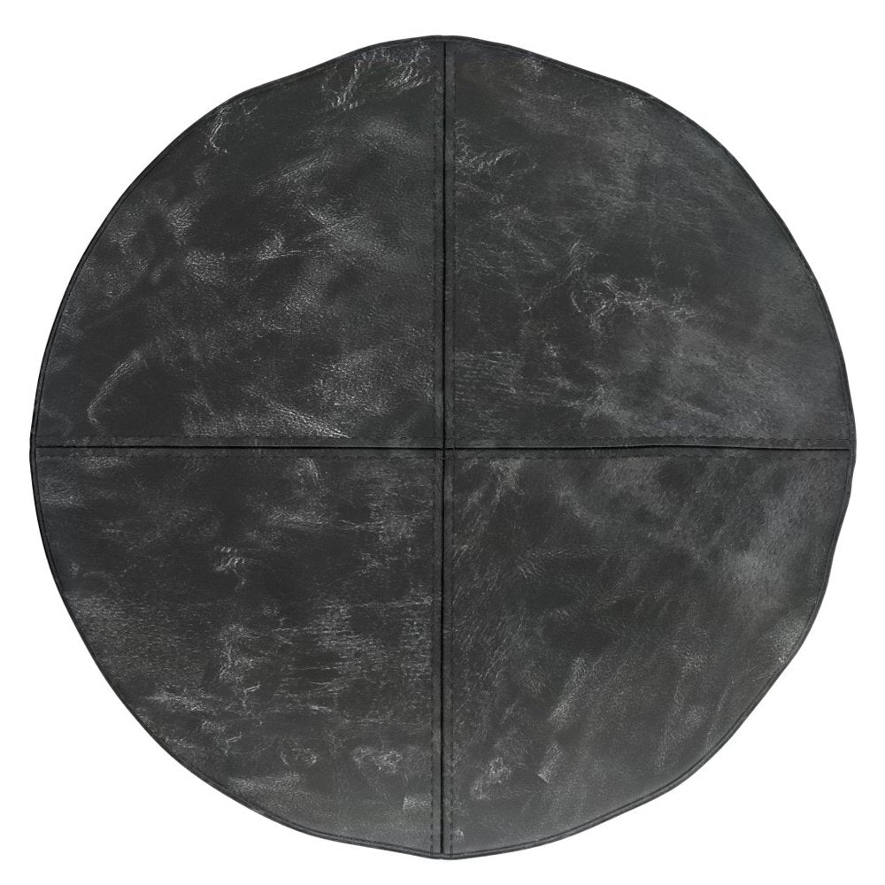 18" Black Leather Round Pouf Ottoman