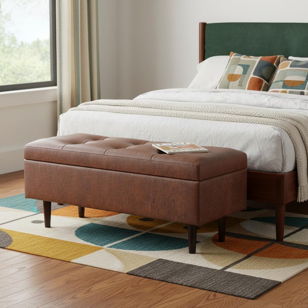 48" Brown Upholstery Storage Ottoman