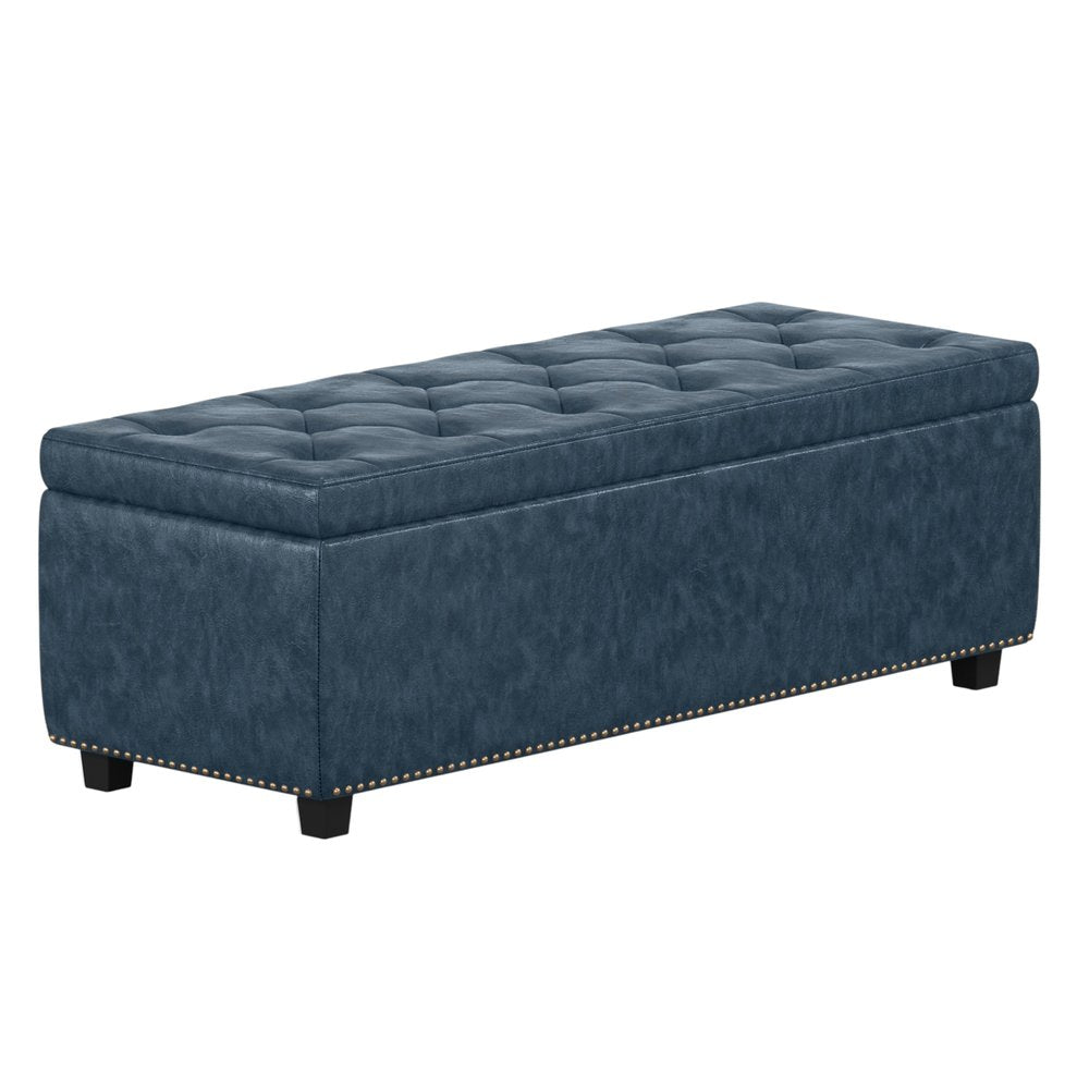 48" Denim Blue and Dark Brown Storage Ottoman
