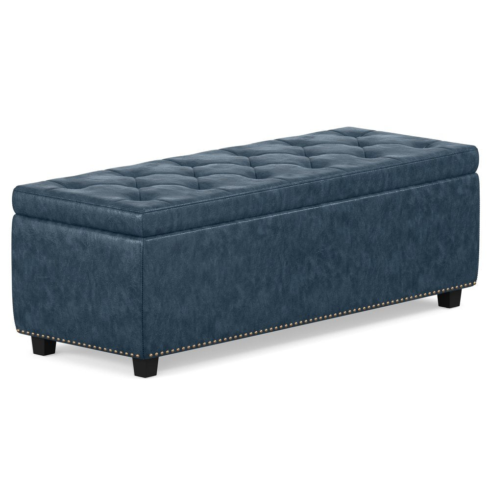 48" Denim Blue and Dark Brown Storage Ottoman