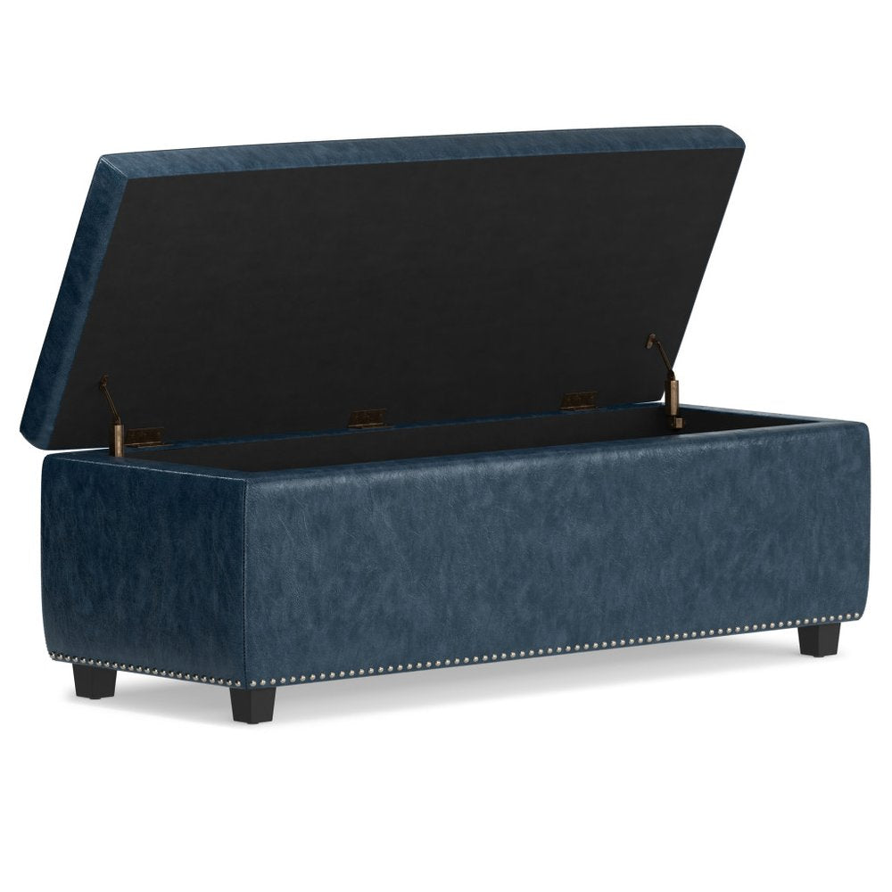 48" Denim Blue and Dark Brown Storage Ottoman