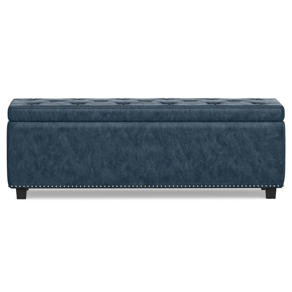 48" Denim Blue and Dark Brown Storage Ottoman