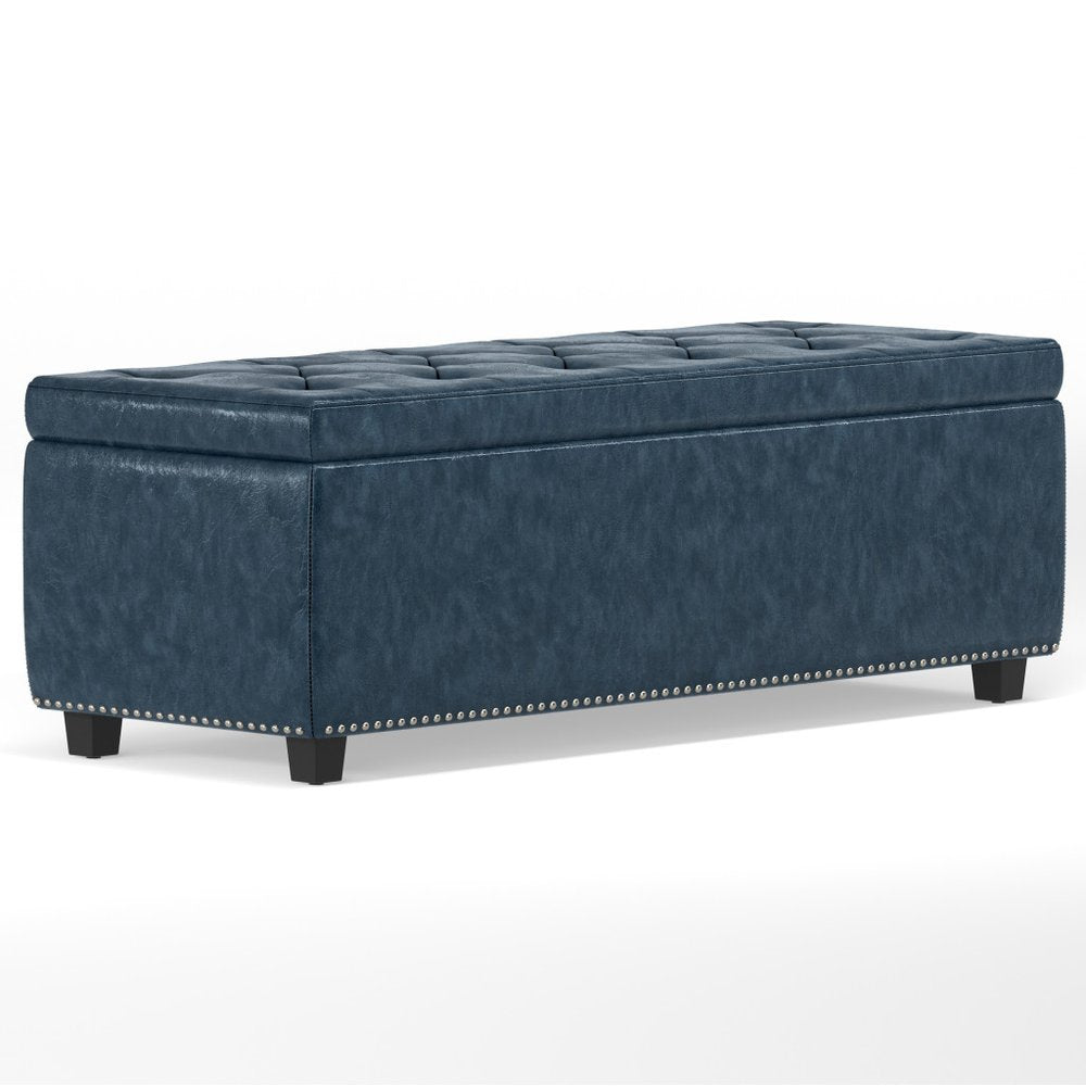 48" Denim Blue and Dark Brown Storage Ottoman