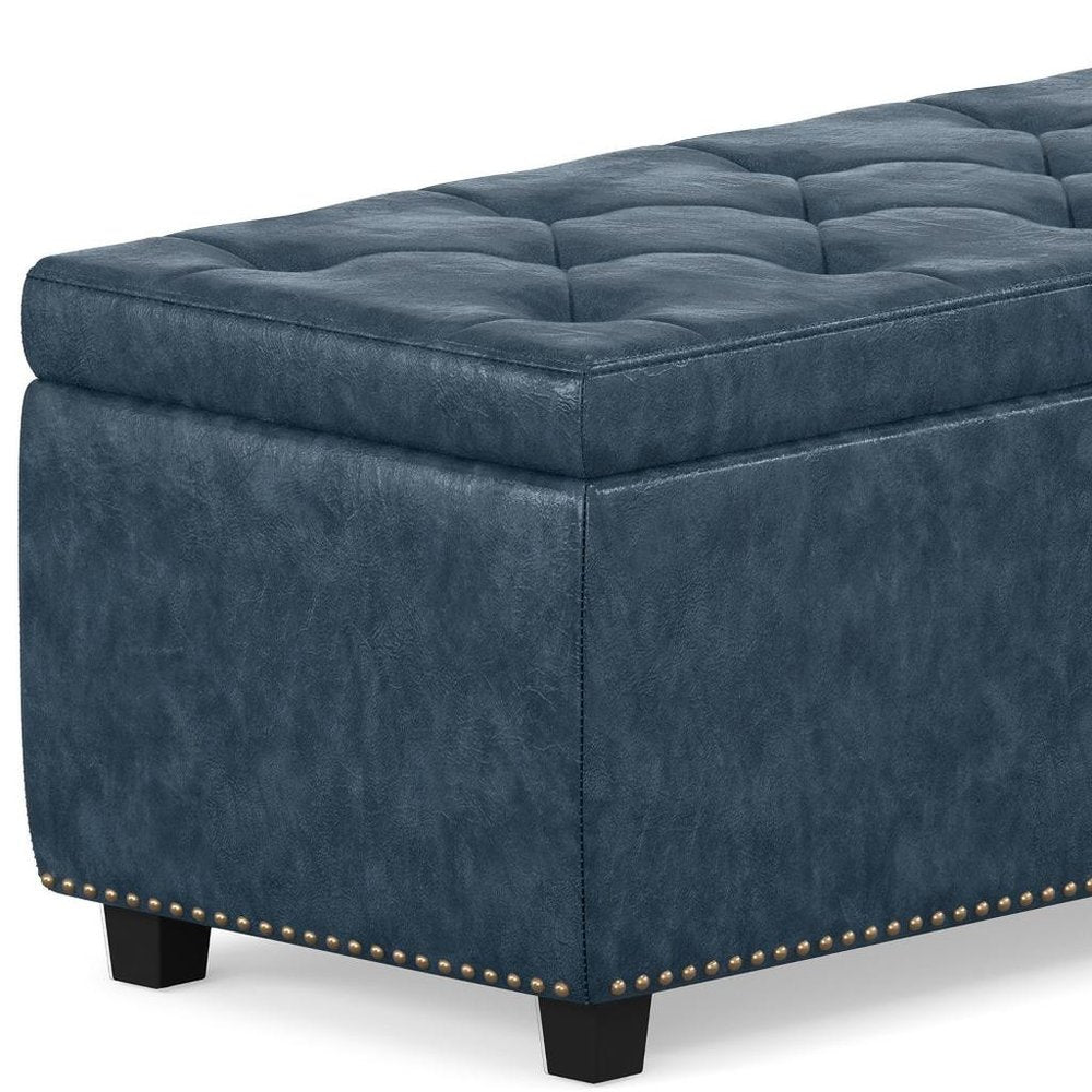 48" Denim Blue and Dark Brown Storage Ottoman